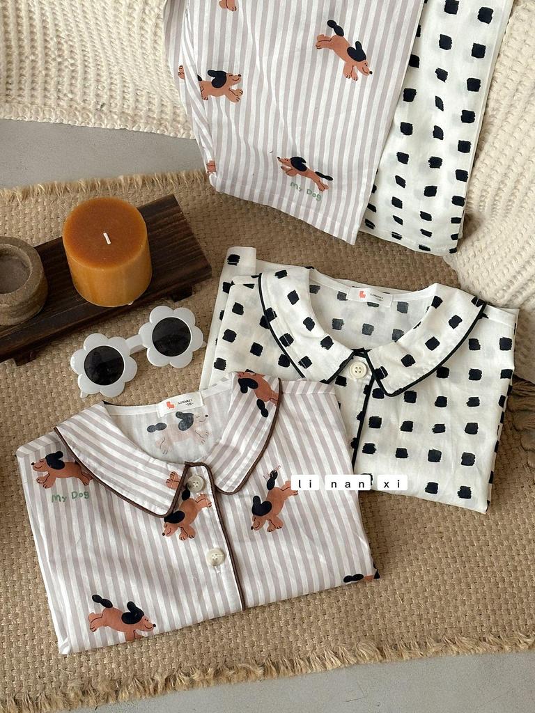 Весна 2025 Милый мультяшный пижамный комплект для детей – Отложной воротник, Детский дизайн, Брюки в комплекте