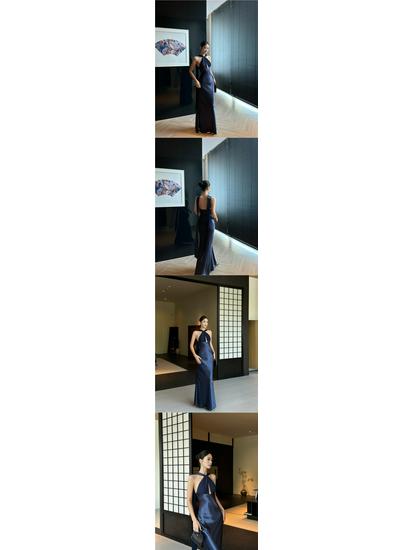 VENUIE French-Style Halter Neck Evening Gown - Women's Light Formal Party Dress