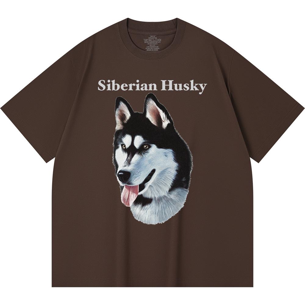 Футболка из 100% хлопка плотностью 230 г/м2 с принтом сибирской хаски, забавная футболка из чесаного хлопка в стиле Харадзюку