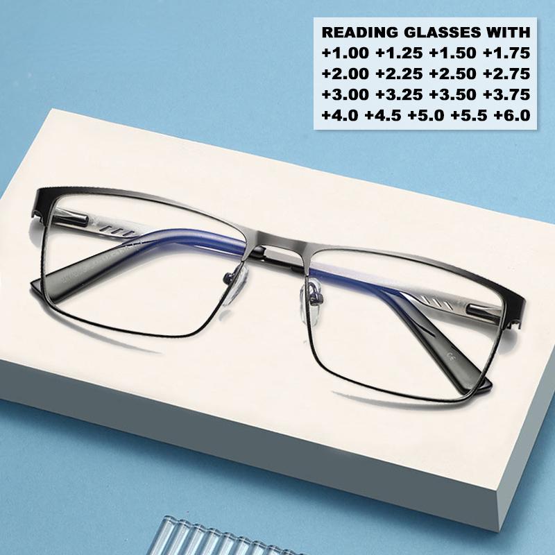 Men Square Metal Large Frame Reading Presbyopia Glasses Business Eyewear