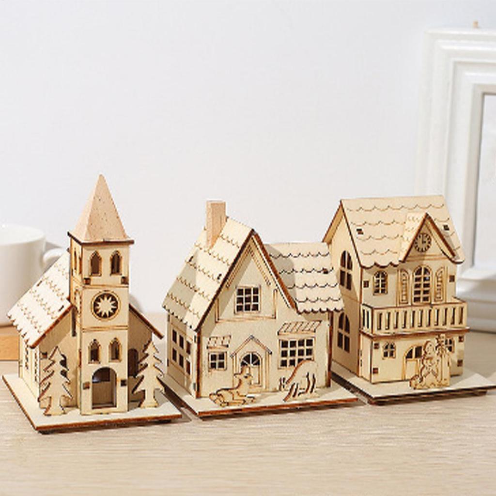 LED Christmas House Light up Table Cabin 3x Funny Holiday Decoration Cute Desk Ornament for Bedroom Kitchen Farmhouse