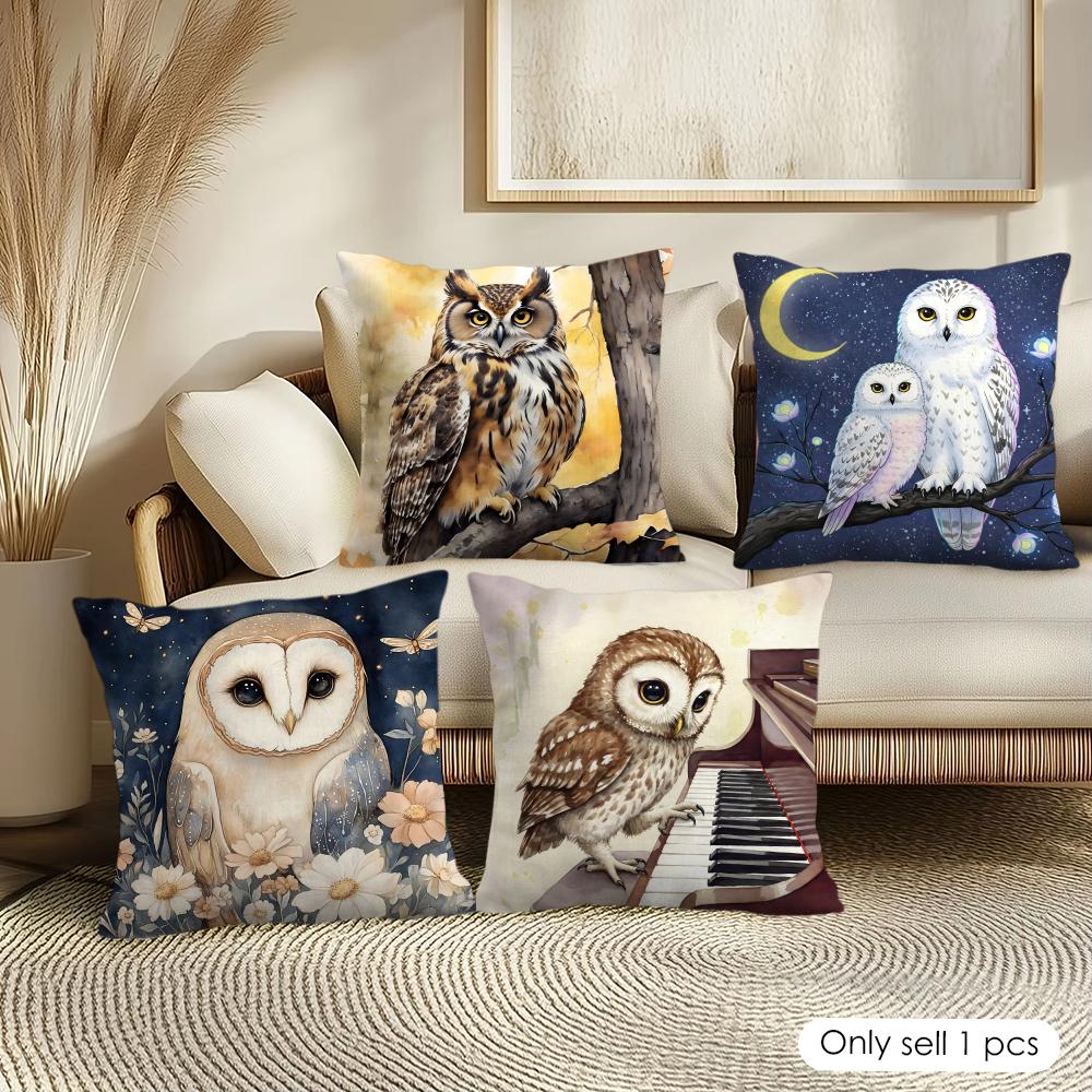 Owl Painting Cushion Cover Pillowcase Ultra Soft Skin Friendly Fabric Cloud Like Comfort Concealed Zipper