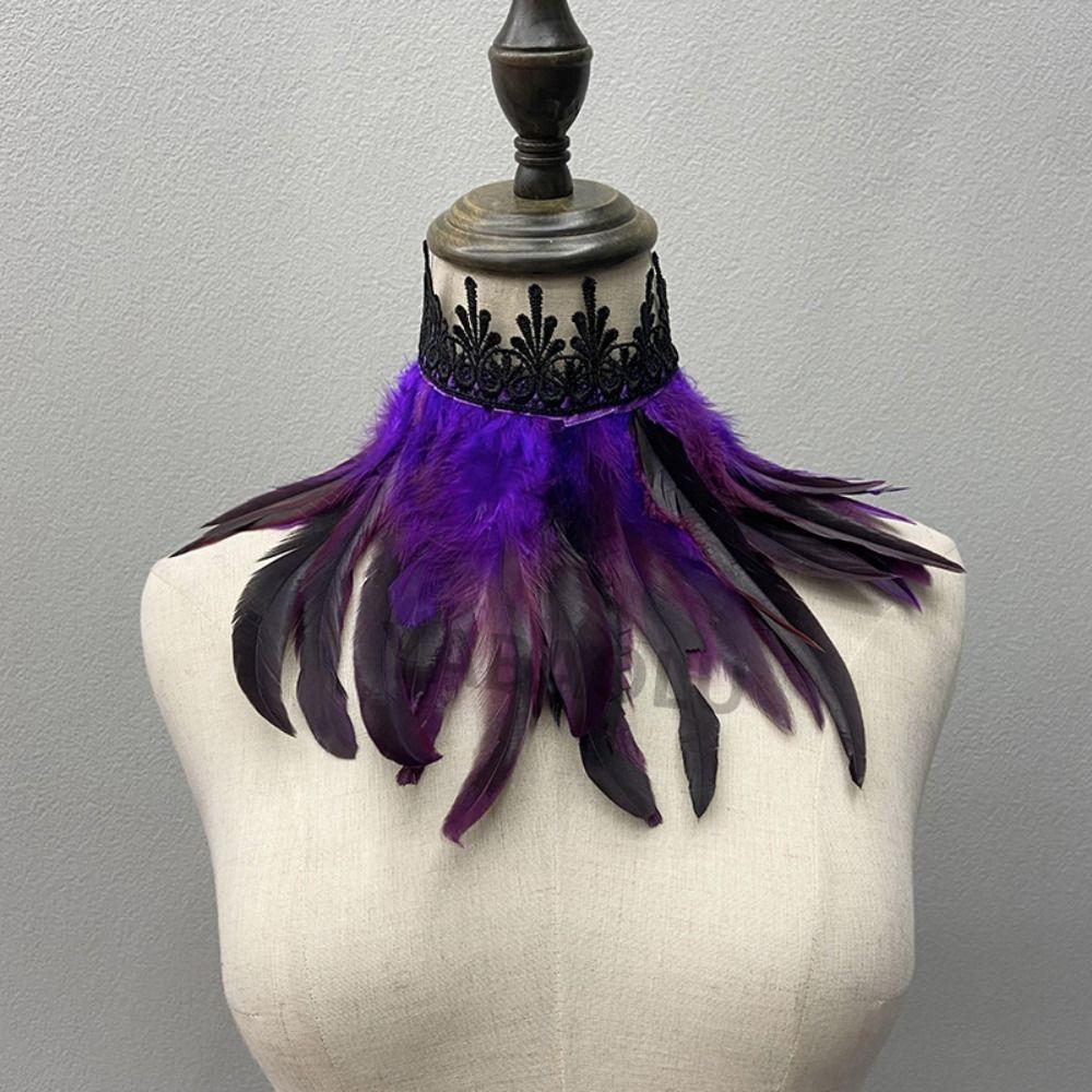 Cosplay Women Sexy Natural Feather Feather Choker Lace Fake Collar Punk Cape Shawl