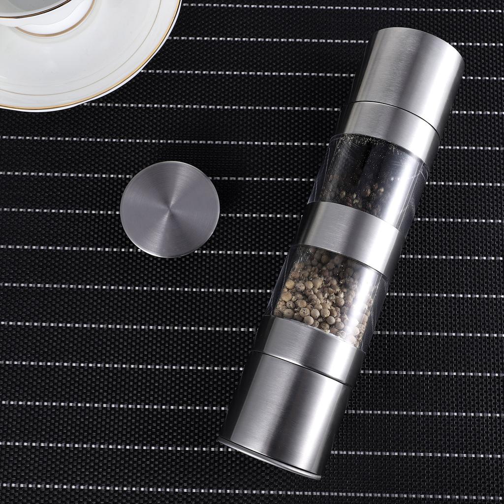 Ручная двухсторонняя мельница для перца из нержавеющей стали, регулируемая, контейнер для приправ, кухонные инструменты для измельчения