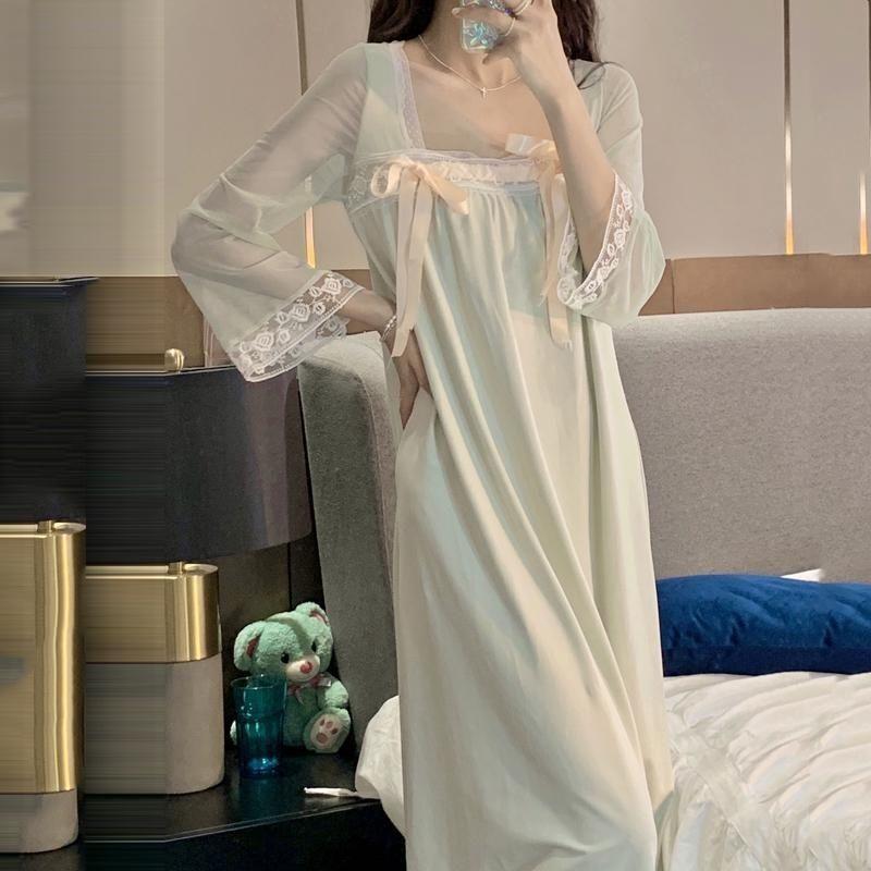 Пижамное платье для женщин в свободной свободной пижаме большого размера с длинными рукавами в стиле принцессы