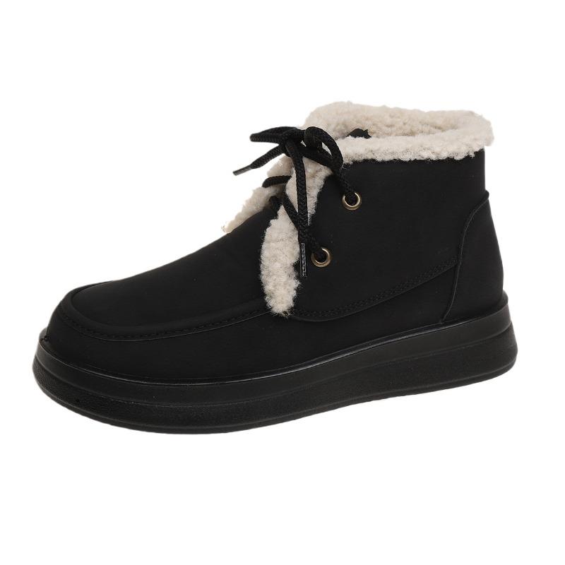 2024 Новые женские ботинки из бархата для сохранения тепла зимой на шнуровке короткие удобные однотонные женские ботинки ботильоны