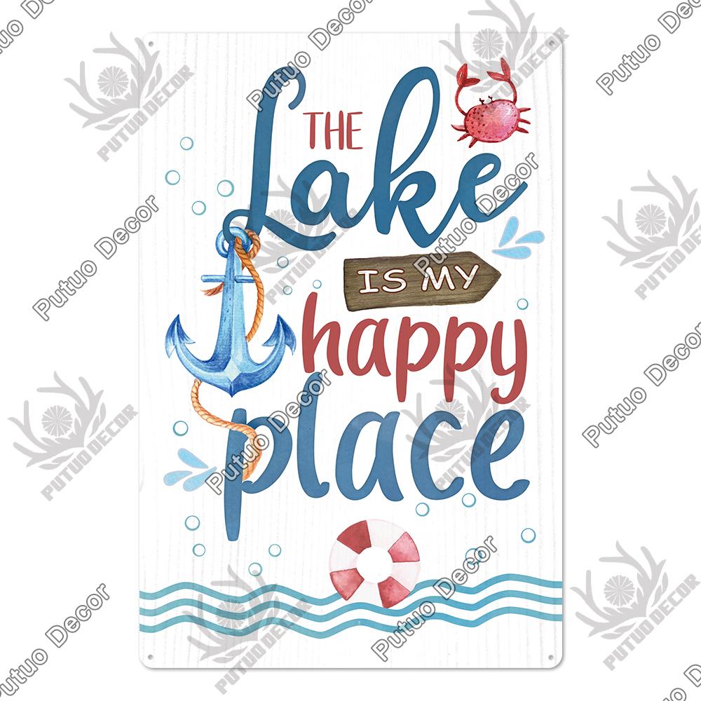 Putuo Decor Винтажные жестяные таблички «Дом у озера», деревенская табличка, металлическая пластина, настенный декор для гостиной, кухни и прихожей, постеры