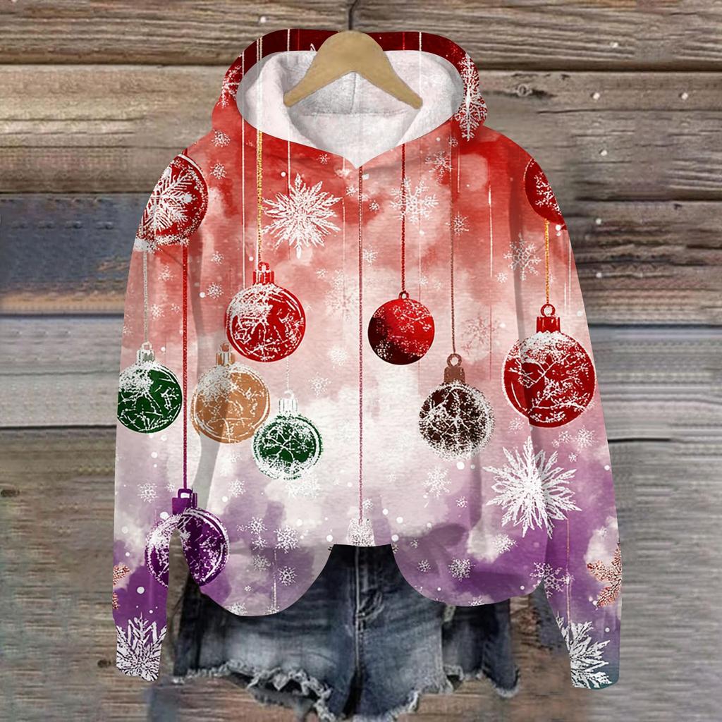 Женская модная повседневная толстовка с капюшоном и длинным рукавом с рождественским принтом