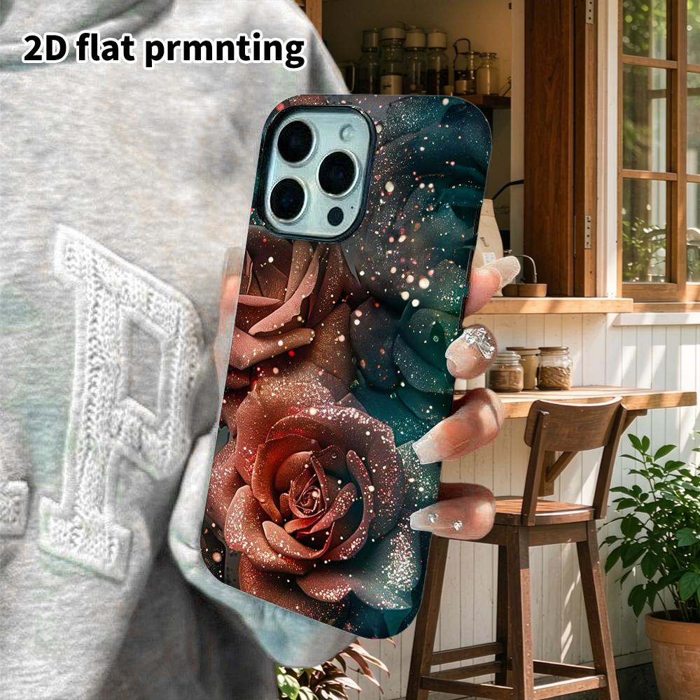 Phone Case: 2D flat design suitable for iPhone 18 17 16 15 14 13 Pro film protective case, couple style, vintage rose, Christmas and Halloween gift