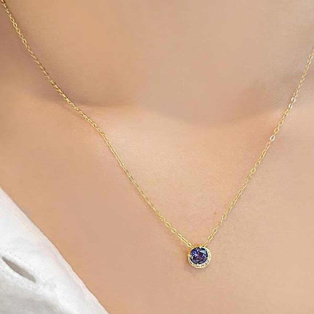 Women's Blue Cubic Zirconia Moon 925 Silver Necklace