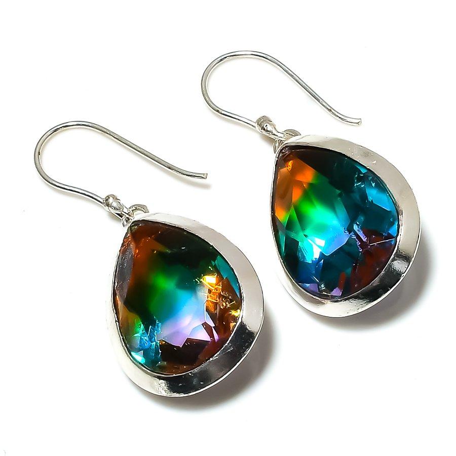 Bi-Color Tourmaline Gemstone 925 Sterling Silver Gift Jewelry Earring 1.77" k2M96