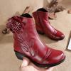 Women's Side Zipper Boots Handmade Flower Boots Leather Boots