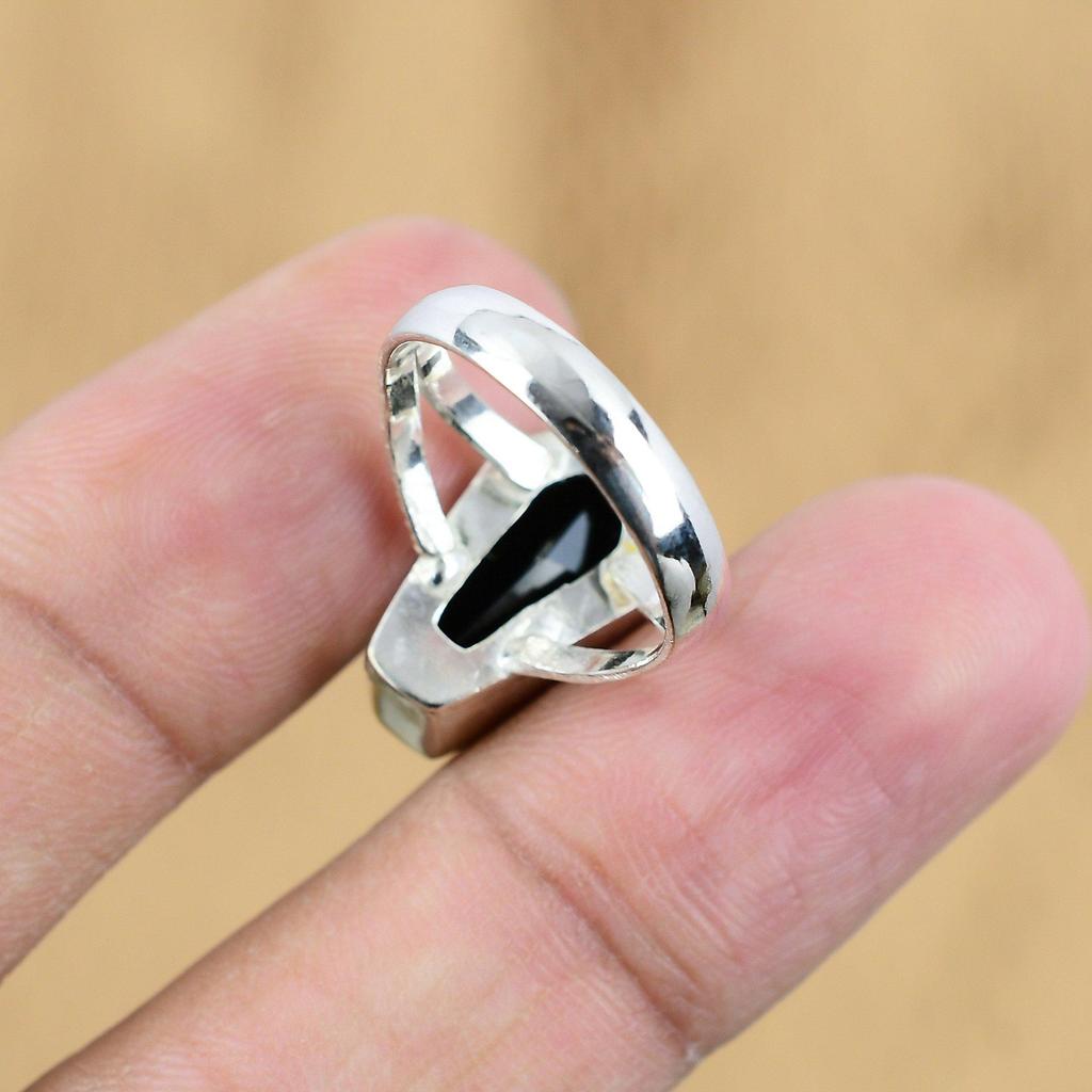 Womens Day Sale Sterling Silver Black Onyx Stone New Coffin Ring Jewelry US 7.75