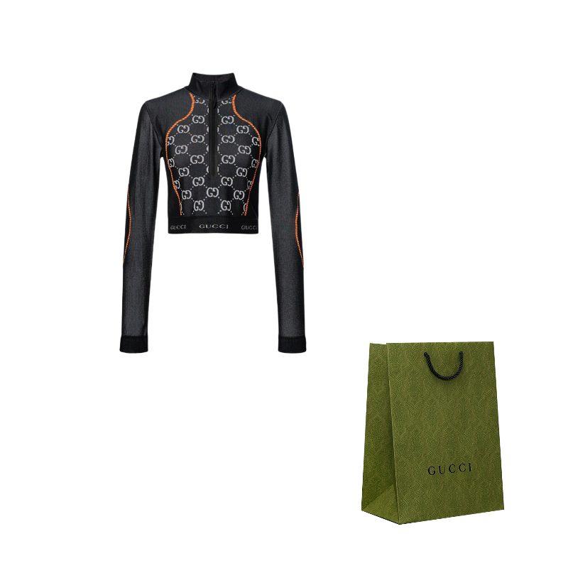 Gucci Топ с коротким рукавом из жаккарда Gg Черный/Оранжевый 689201-XJEFU-1117
