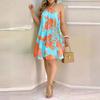 Женское мини-платье с тропическим принтом, на завязках через шею, без рукавов, свободного кроя, А-силуэта, летнее, повседневное, пляжное