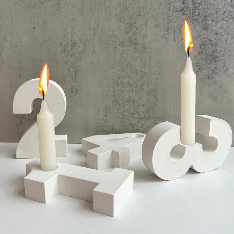 3D Number Candle Holder Silicone Mold DIY Handmade Candlestick Plaster Epoxy Resin Concrete Casting Molds Home Desktop Decor