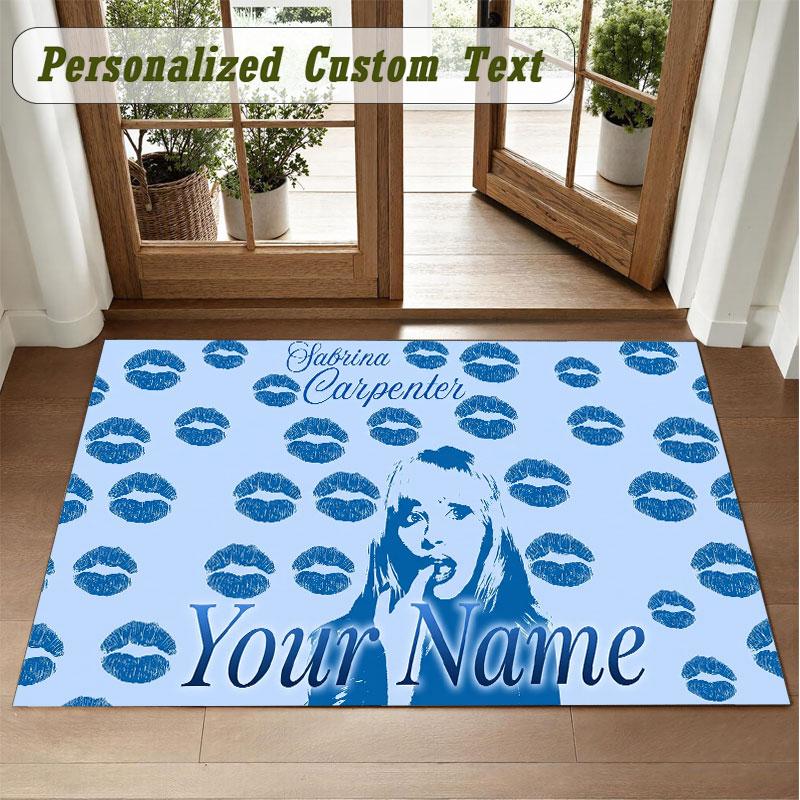 Crystal Velvet Square Rug Custom NameSabrina Carpenter Pattern Non Slip Home Floor Decor Rug