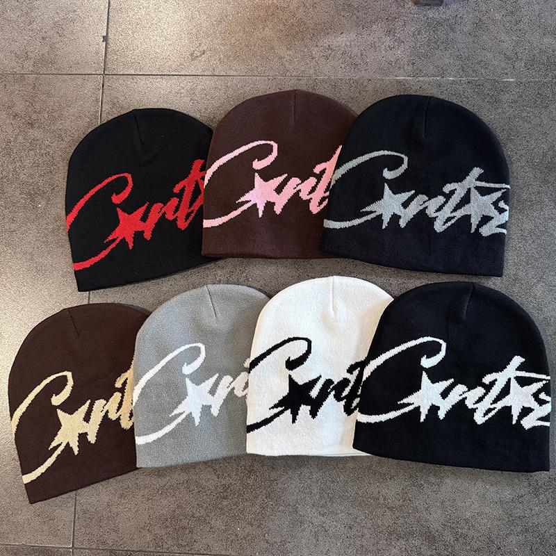 Уличная надпись Контрастный цвет Шерстяные вязаные шапки Осень Зима Теплая Y2K Хип-хоп Кепка Аксессуар