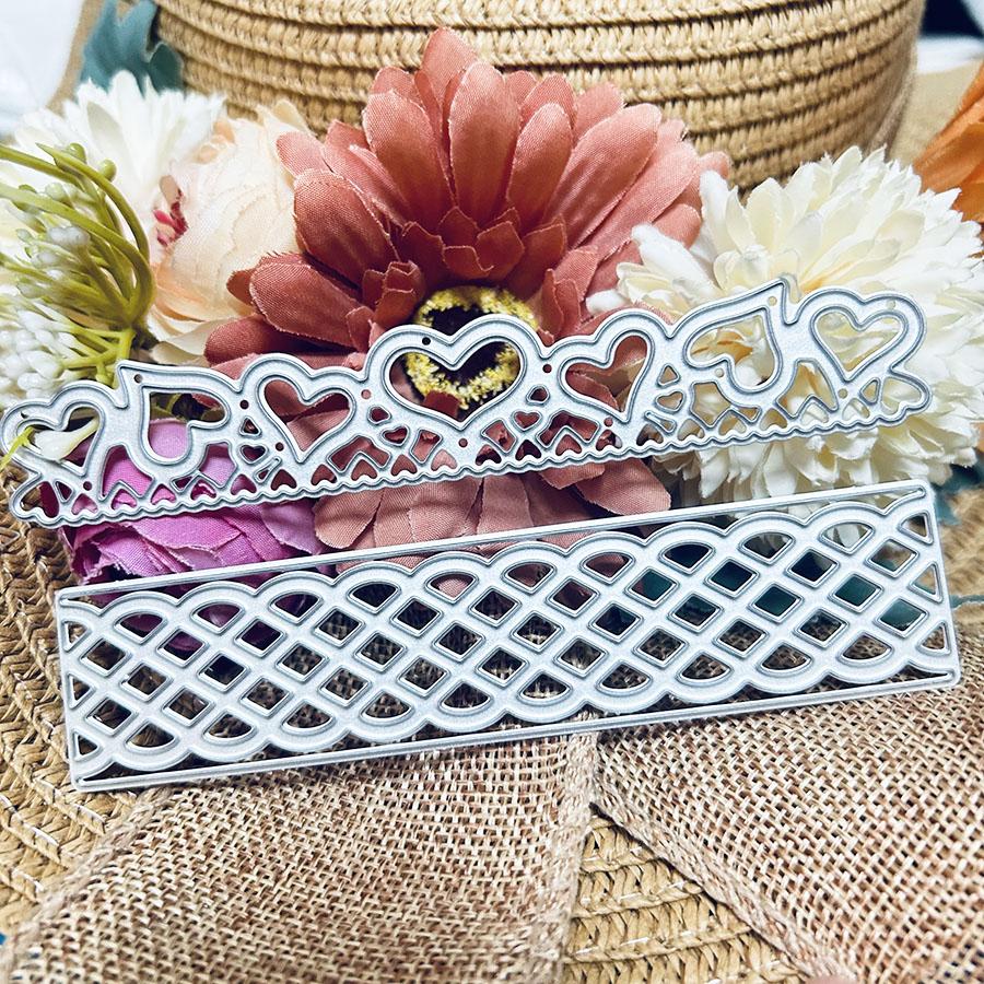 2 шт./набор Вырубные штампы Граница Сердце Клетка Полоска для изготовления открыток, Режущие штампы, Металлическая форма для вырубки, Штампы для скрапбукинга, DIY Травленый шаблон для тиснения