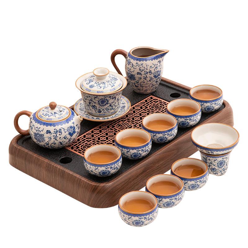 High-end Light Luxury New Ru Kiln Kung Fu Tea Set Ceramic Teapot Teacup Tea Table a Complete Set of Home Office