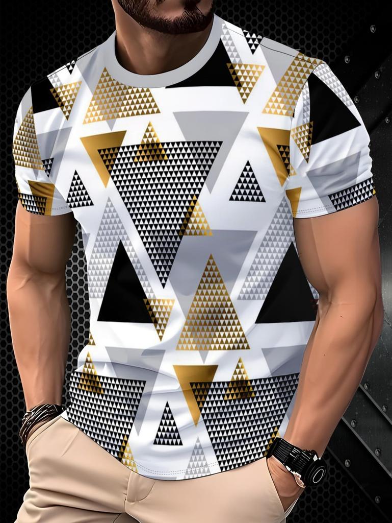 Geometric Triangle 3D All Over Print Short Sleeve T-Shirt Casual Street Top