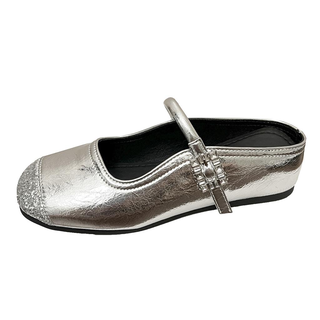 Silver Inner Heightening Bag Head Half Slippers Women's Summer Outer Wear 2025 New Models with Skirts Mary Jane Gentle Sandals Single Shoes