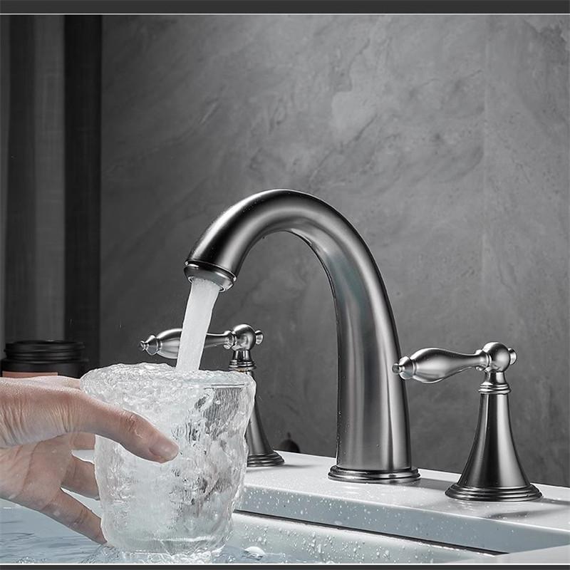 Tuqiu смеситель для раковины латунный серый широко расставленный смеситель для ванной комнаты антикварные смесители для раковины 3 отверстия кран для унитаза кран для горячей и холодной воды