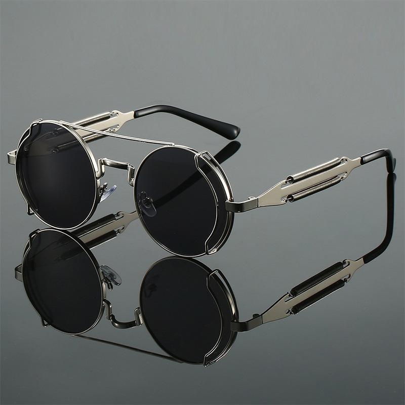 Non-polarized Steampunk Sunglasses Men Round Red Lens Punk Sun Glasses Black Metal Gothic Style New Products Women Shades