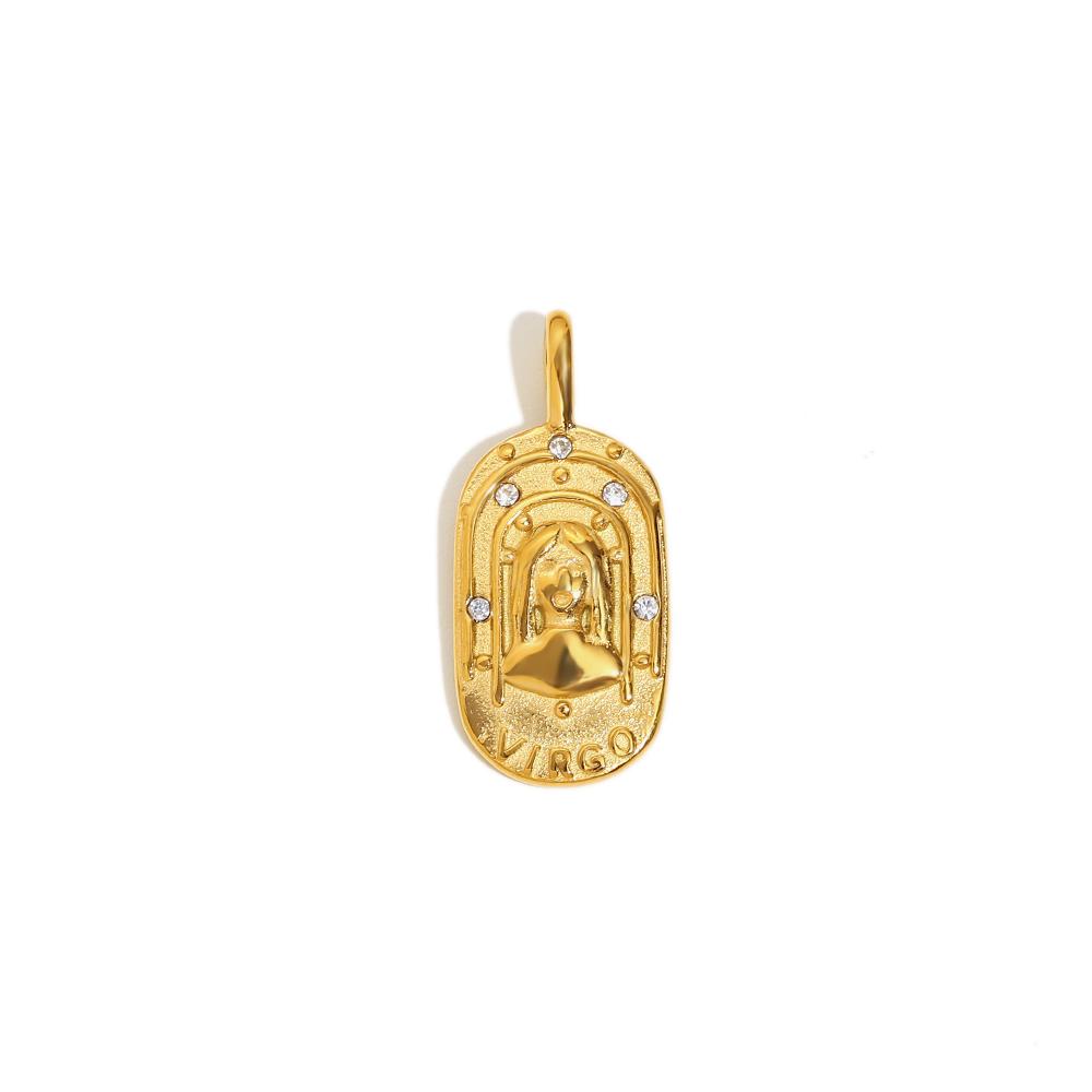 E.B.belle Trendy Personality Square Stainless steel Pendant Embossment 12 Constellation Sign PVD Gold-plating Necklace For Women