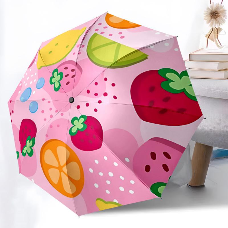 1pc Fruit Punch Fashionable Automatic Opening/Closing Folding Umbrella with 8 Bones, Windproof Portable, Daily Use154