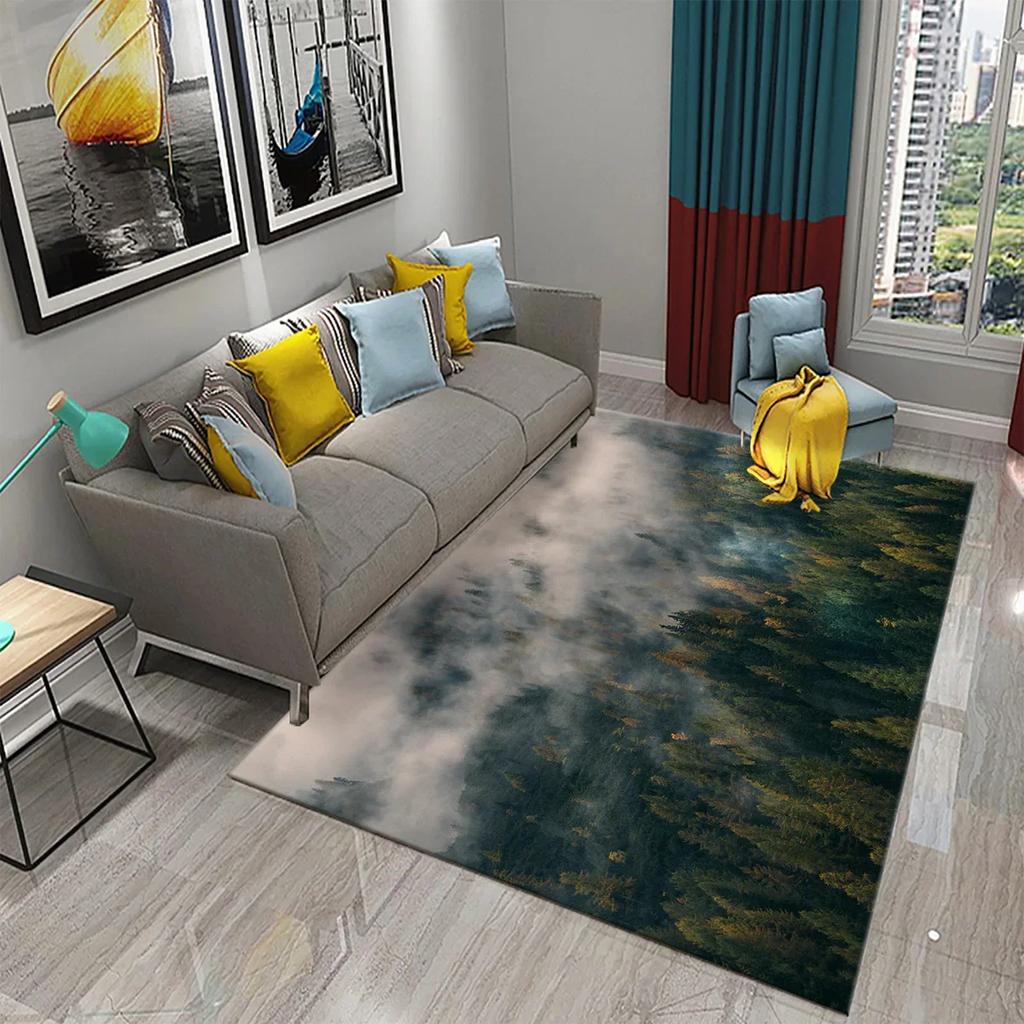 Дымчатый Лес Ковер Зеленые Деревья Горный Ковер Натуральный Пейзаж Прямоугольные Ковры Коврики для Йоги Декор для Спальни Гостиной Придверный Коврик