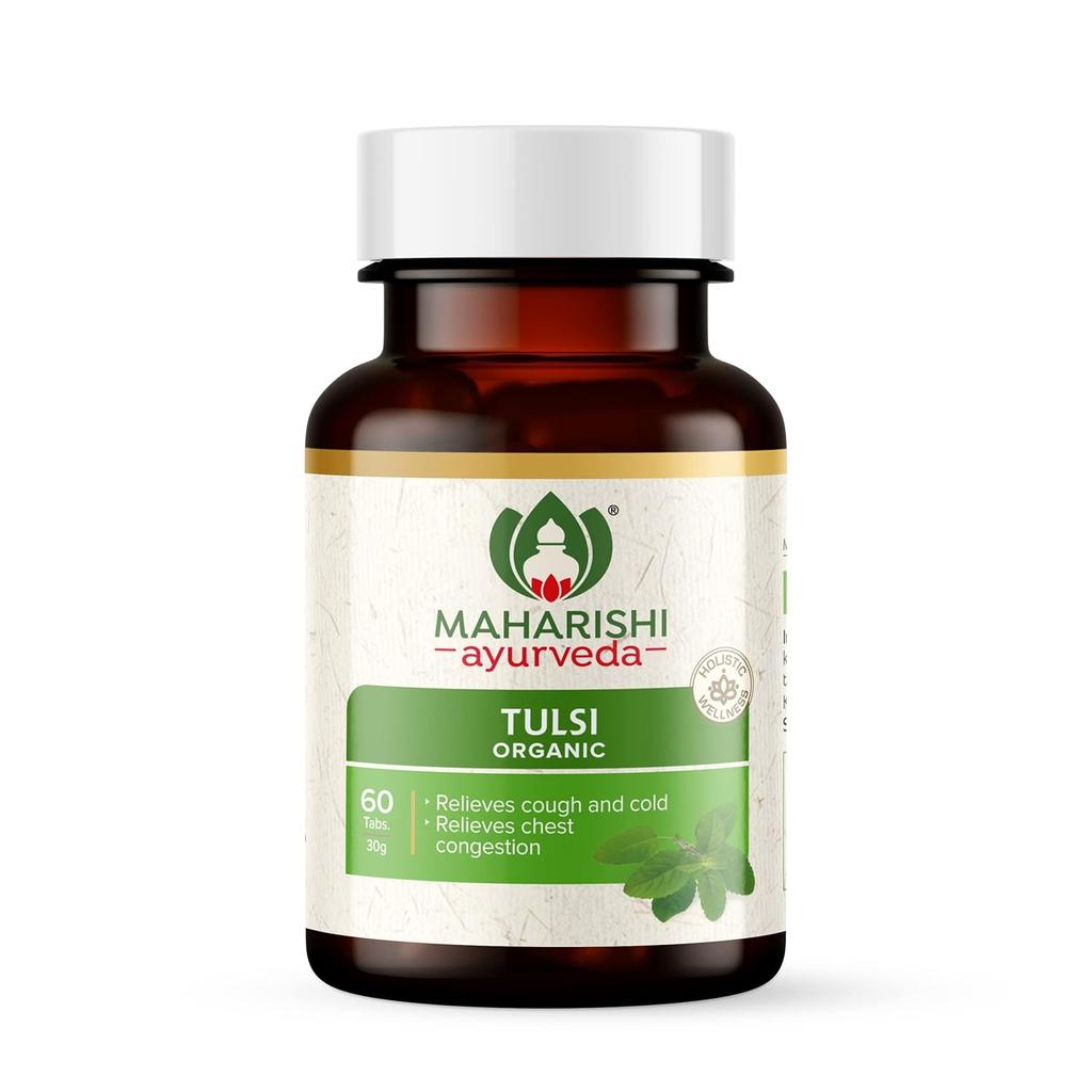 Maharishi Ayurveda Organic Tulsi Tablets | For Respiratory Wellness | Holy Basil | 100% Organic | 60 Tabs (Pack of 2)