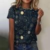 Sun Stars Moon 3D Printed T Shirt For Women Starlit Sky Graphic Tees Summer Casual Loose T-Shirts Round Neck Tops Short Sleeves