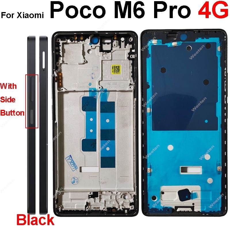Пластиковая рамка дисплея для Xiaomi Poco M6 M6 Pro 4G 5G, средняя рамка, держатель, крышка с кнопками громкости, запасные части для ремонта