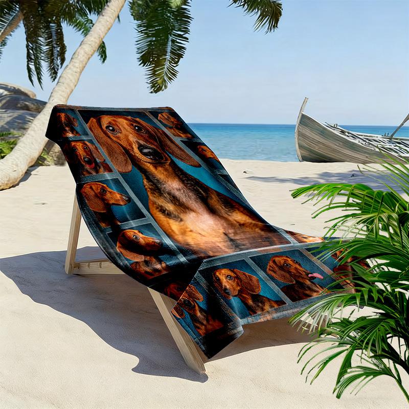 Dachshund Puzzle Print Beach Towel, Large Soft Quick Dry Towel for Beach Camping Swimming