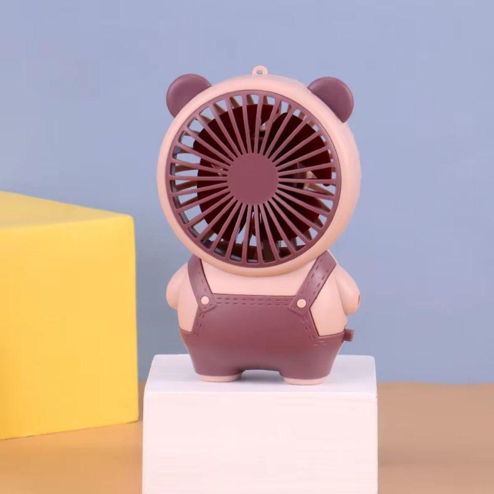 Bear Shape Desktop Mini Fan USB Rechargeable Portable Small Electric Fan with Hanging Rope Quiet Operation Handheld Mini Fan