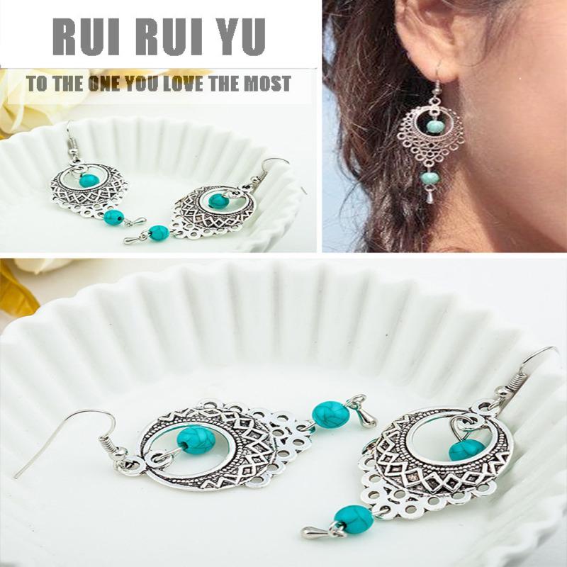 RUI RUI YU Леди Ретро серьги в этническом стиле полые бирюзовые серьги-капельки ювелирные изделия