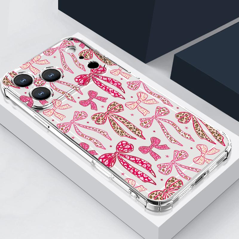 Чехол с узором из розовых бантиков для iPhone 17 Pro Max Coque iPhone 16 15 14 13 Pro Max 11 Ударопрочный Прозрачный Мягкий Силиконовый Чехол