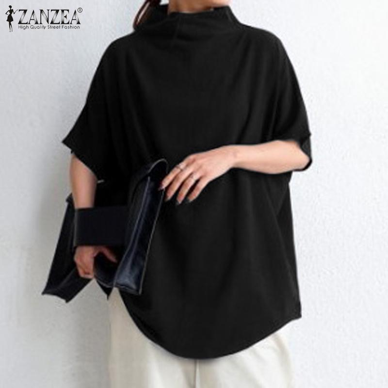 ZANZEA Женская повседневная летняя блузка с воротником и коротким рукавом