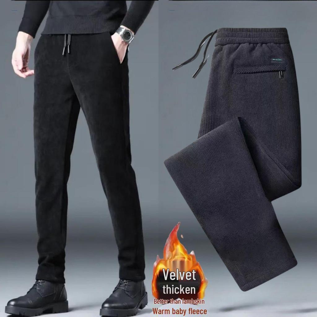 Мужские большие вельветовые теплые зимние повседневные брюки прямого кроя с вельветовой подкладкой