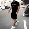 Мужские комплекты из 2 футболок с принтом Летние топы с коротким рукавом Короткие штаны Круглый вырез Спортивные Повседневные Для прогулок Уличный стиль 3D-печать Летние Серый Черный Красный