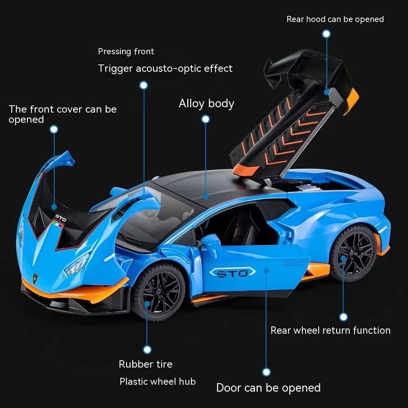 1:24 масштаба Lamborghini STO литая модель автомобиля с четырьмя дверями, звуком и светом, коллекционные украшения, реплика, высококачественная детская игрушка, подарок для мальчика