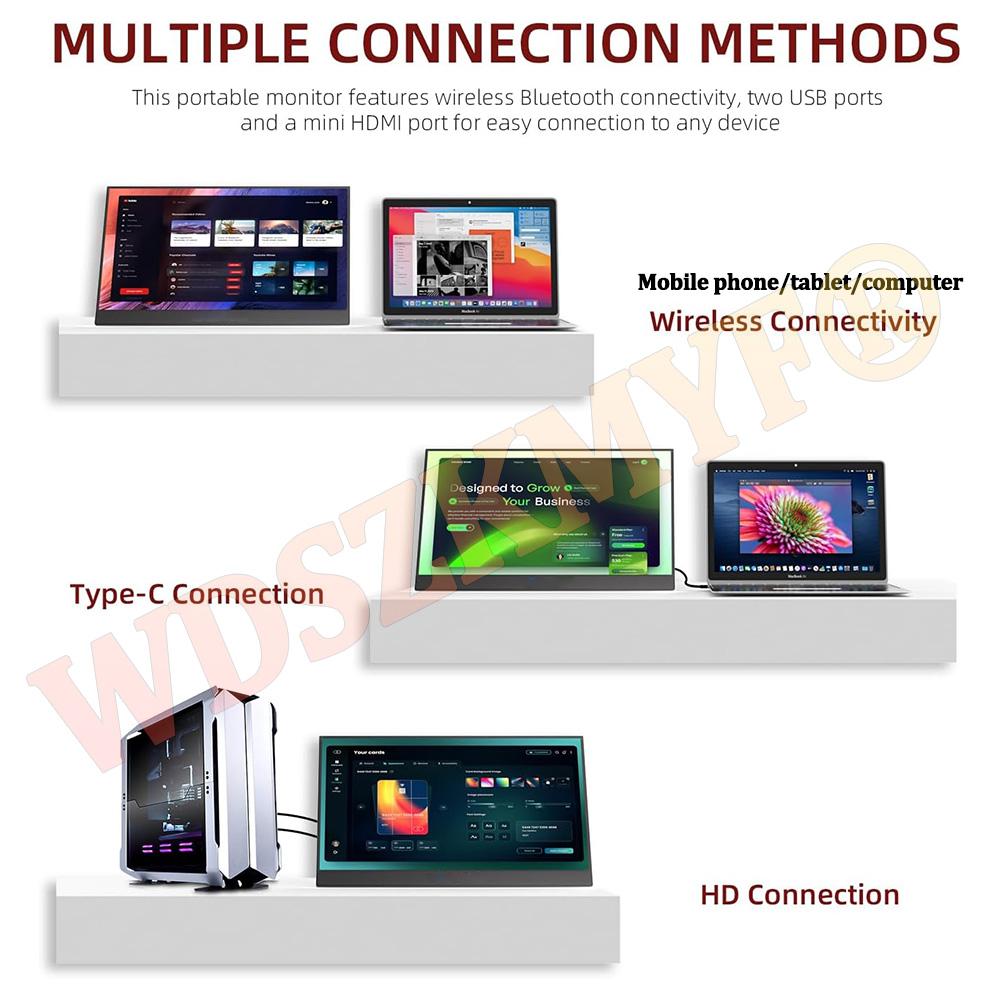 15,6-дюймовый беспроводной портативный монитор 1080P 16:9 Низкий Синий Свет Для Мобильного Телефона ПК Ноутбука Проводной Для XBox PS4 / 5 Switch Расширение