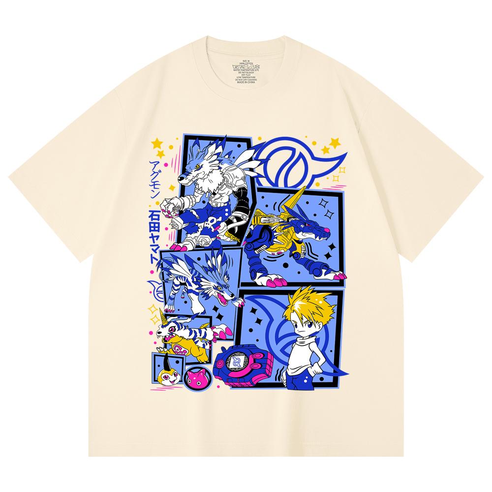 230 Gsm 100% Cotton Digimon V2 Garurumon Print Unisex Heavy Cotton T Shirt