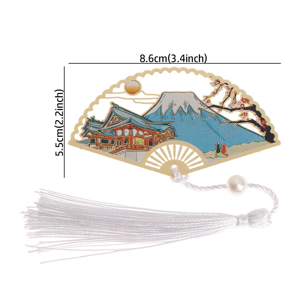 Supplies Retro Tassel Crane Flower Book Clip Brass Bookmark Folding Fan Shape Pagination Mark