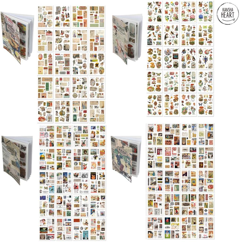 Kansha Heart Набор из 4 материалов для коллажа Печати из чешуек Материалы для коллажа Печати Наклейки Материалы для скрапбукинга Шедевральные материалы Печати Книга Журнал Винтаж