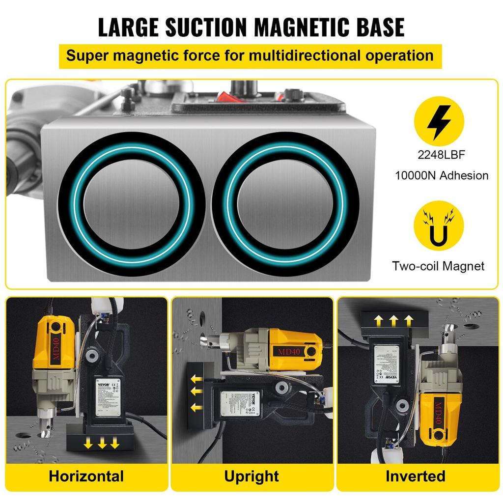 Magnetic Drill, 1100W 1.57" Boring Diameter, 2697lbf/12000N Portable Electric Mag Drill Press with 7 Bits, 580 RPM Max Speed Drilling Machine for any