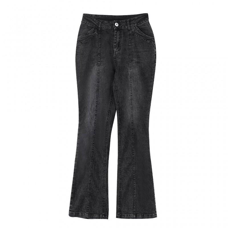 Womens Low Rise Distressed Flared Denim Pants Casual Vintage Style Jeans