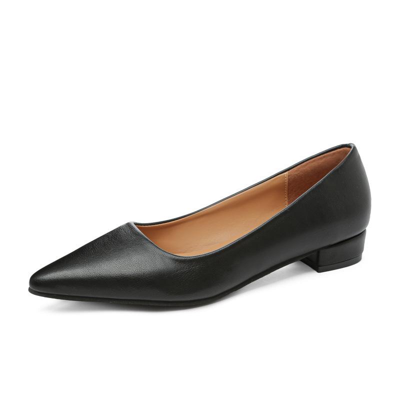 Simple Pointed Head Shallow Mouth Square Heel Small Leather Shoes Women's Business Leisure Elegant Commuting Single Shoes Fashion High Heels Wome