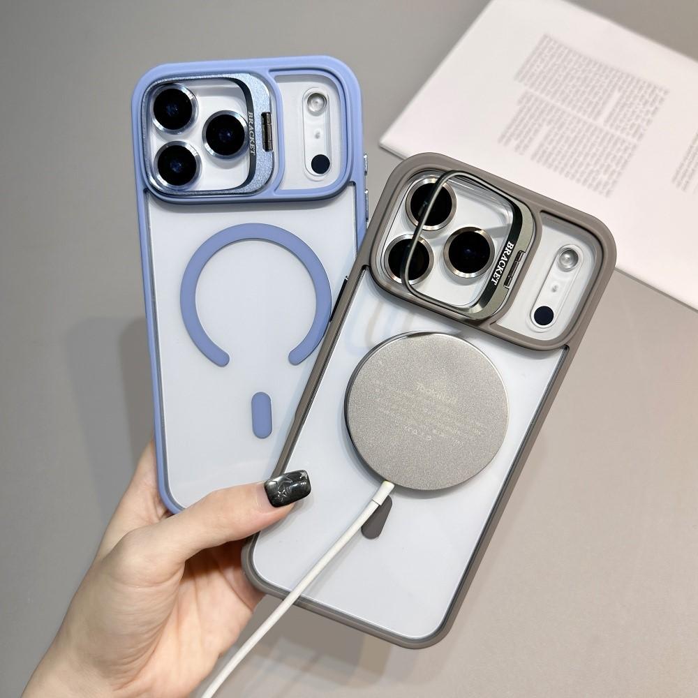 Модный Металлический Магнитный Чехол-подставка с Линзой для iPhone 17 Air 16E 15 14 Plus 13 12 11 Pro Max Беспроводная Зарядка Защитная Крышка Камеры